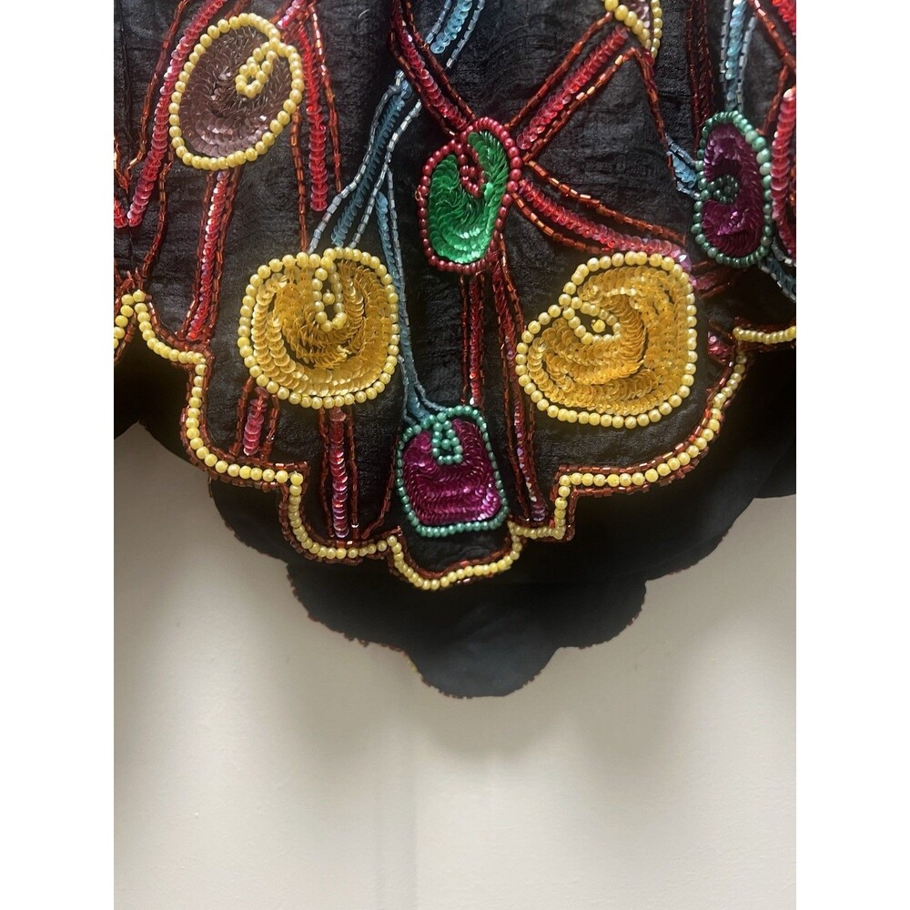 VTG Beaded Silk Beaded Sequin Scallop Hem Festival Shirt Top Sz M Bling Boho - Picture 5 of 6